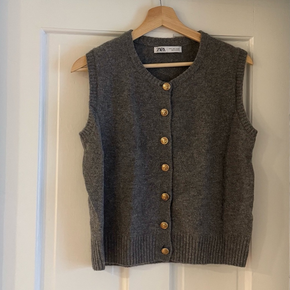 Zara Charcoal Button-Up Sweater Vest